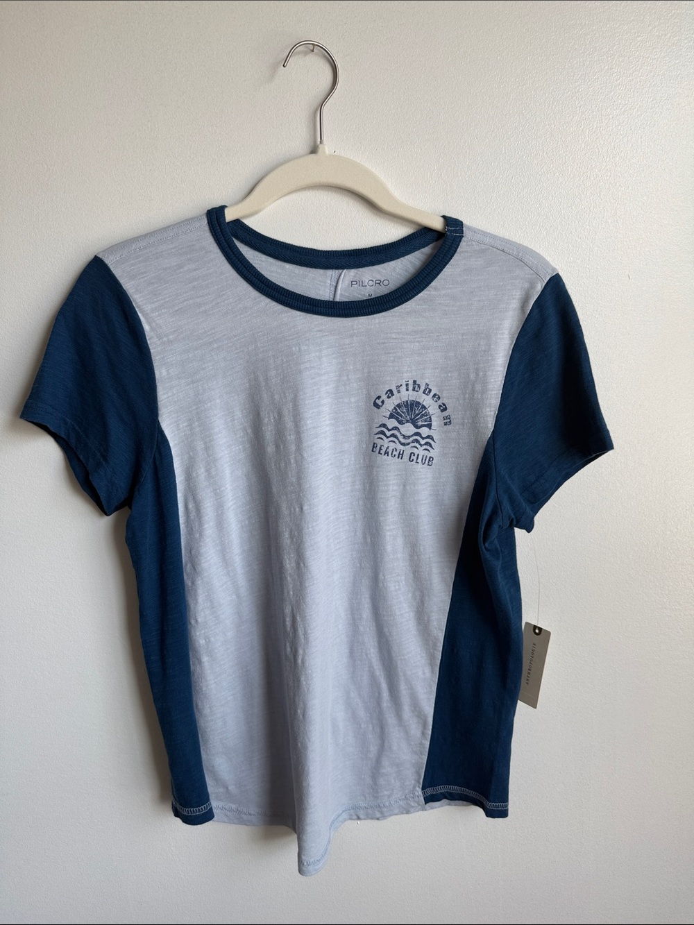 Anthropologie Two-Tone Navy & Light Gray Short Sleeve Tee